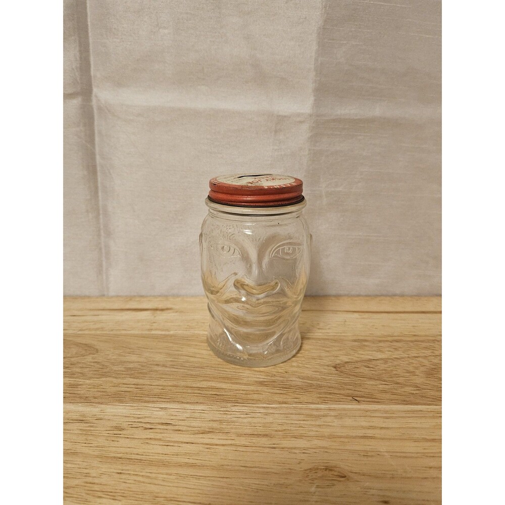 VTG Nash's  Mustard Brand Lucky Joe Glass Metal Lid Savings Bank